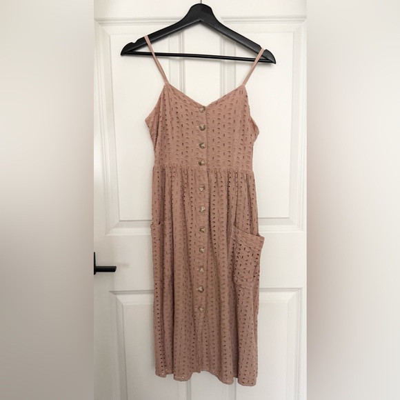Mauve pink/ tan Buttoned Midi Sundress - Picture 6 of 8